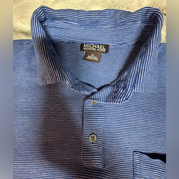 Michael Kors Men's Striped Blue Polo Shirt - Picture 7 of 7